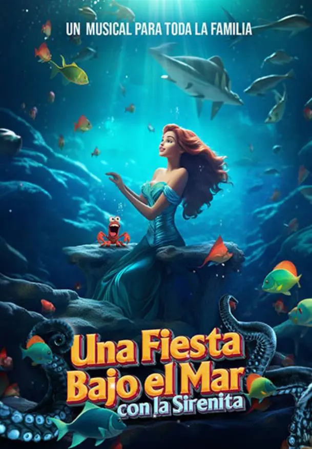 Cartel de La fiesta bajo el mar con la Sirenita