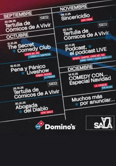 Cartel de Actuaciones en La Sala Comedias by Domino´s