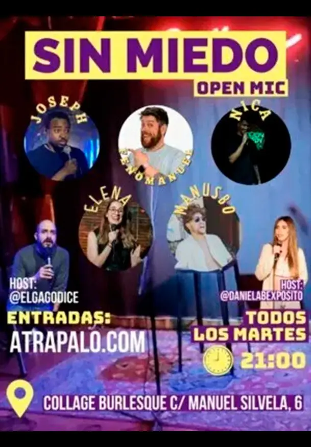 Cartel de Sin Miedo Open Mic, monólogo de standup comedy