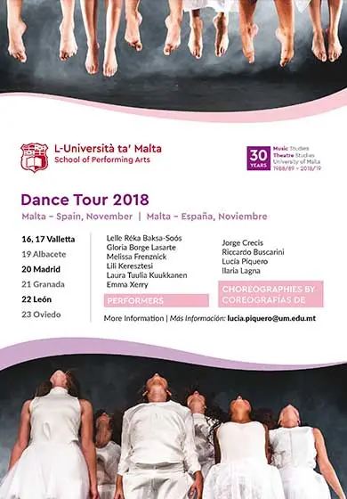 Cartel de Universidad de Malta: Dance Tour 2018