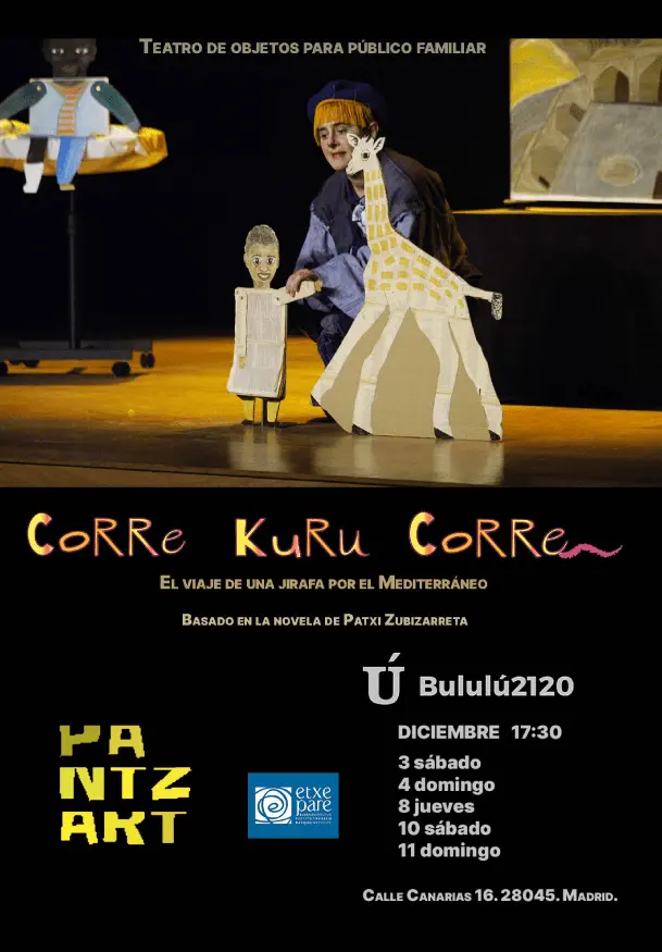 Cartel de ¡CORRE, KURU, CORRE!, el viaje de una jirafa por el Mediterráneo
