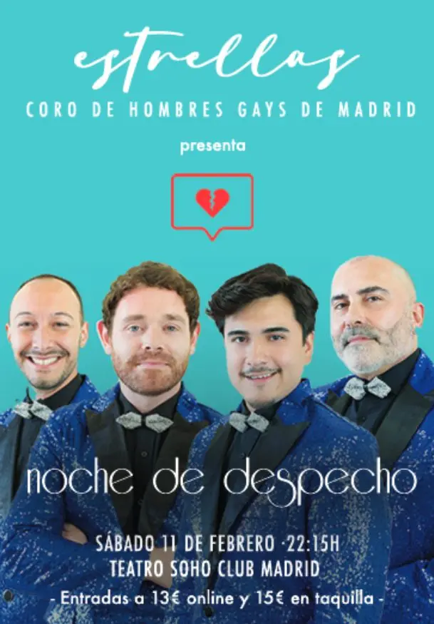 Cartel de Noche de despecho; estrellas Coro de hombres gays de Madrid