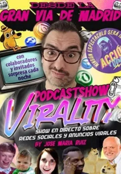 Cartel de Virality: Grabación de podcast sobre redes sociales y anuncios virales