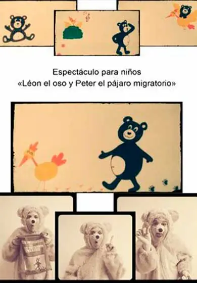 Cartel de León el oso y Peter el pájaro migratorio