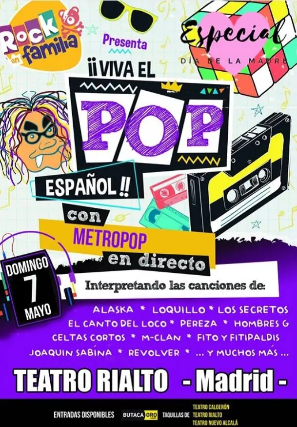 Cartel de Rock en familia ¡Viva el pop español! Especial Día de la Madre