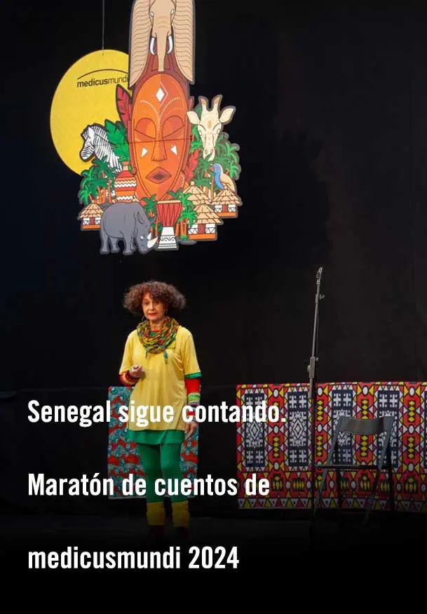 Cartel de Senegal sigue contando. Maratón de cuentos de medicusmundi 2024