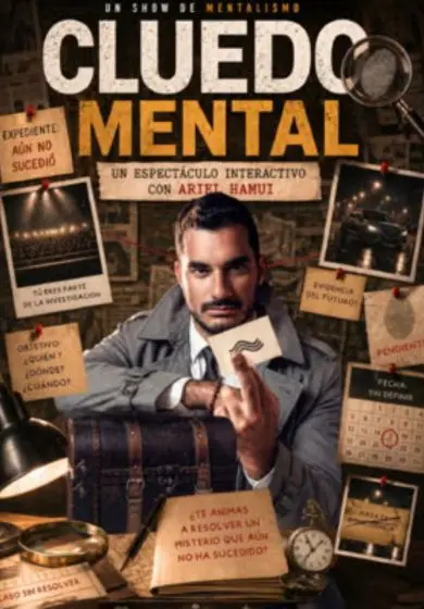 Cartel de Cluedo mental. Mentalismo con Ariel Hamui