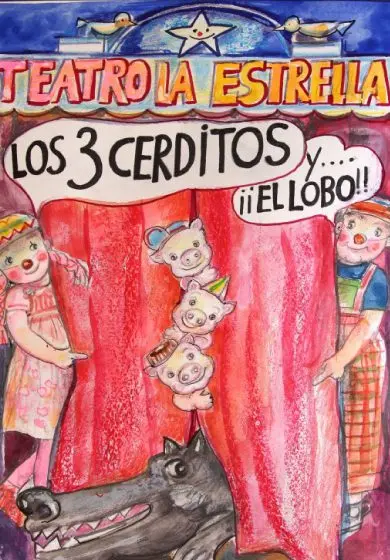 Cartel de Los tres cerditos y...¡el lobo!