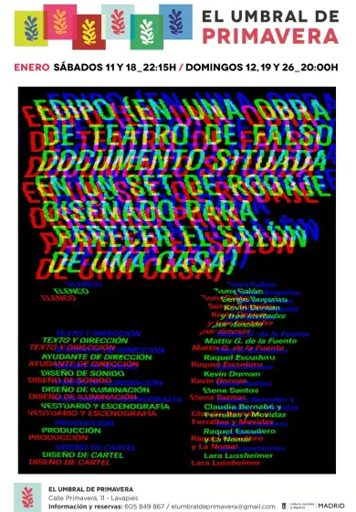 Cartel de EDIPO (en una obra de teatro de falso documento situada en un set de rodaje diseñado para parecer el salón de una casa)
