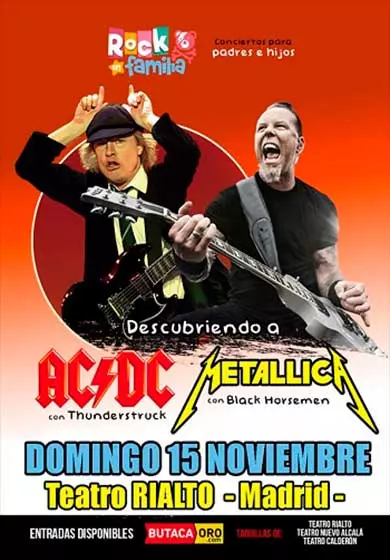 Cartel de Rock en familia: descubriendo a AC/DC y Metallica