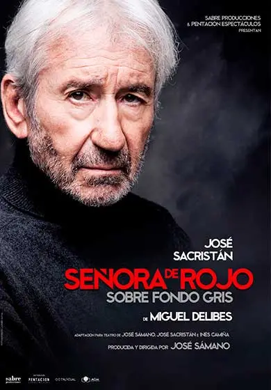 Cartel de Señora de rojo sobre fondo gris